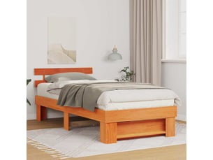 Lit adulte, lit simple, cadre de lit avec tête de lit brun 90x190cm pin massif cf2507