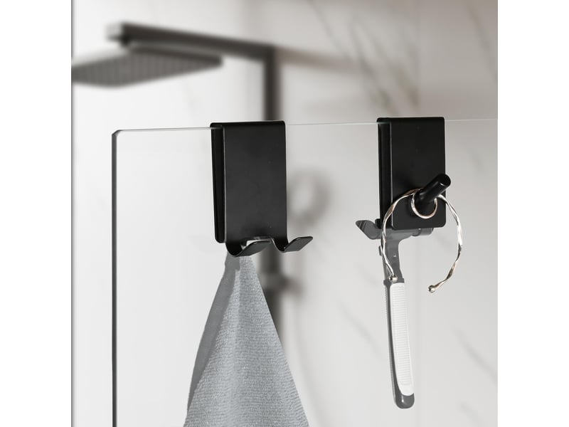  2 pièces crochet douche, porte serviette paroi de douche verre, paroi en inox pour en verre de salle de bain 5-10 mm (noir  - Conforama E