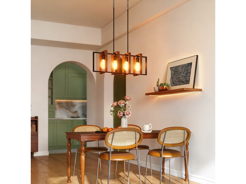  Suspension luminaire moderne, lustre plafonnier avec 4 cadres rotatifs et hauteur réglable, 80 x 21 x 90-130 cm, noyer  - Conforama D