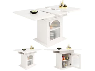 Table de cuisine 140x80, plateau laqué brillant table à manger, table extensible, rangement intégré, trois niveaux d'étagères
