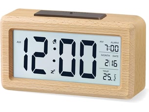 Sveglia digitale in legno, orologio digitale lcd | silenziosa (sans ticchettio), avec visualisation des données, température et fonction snooze