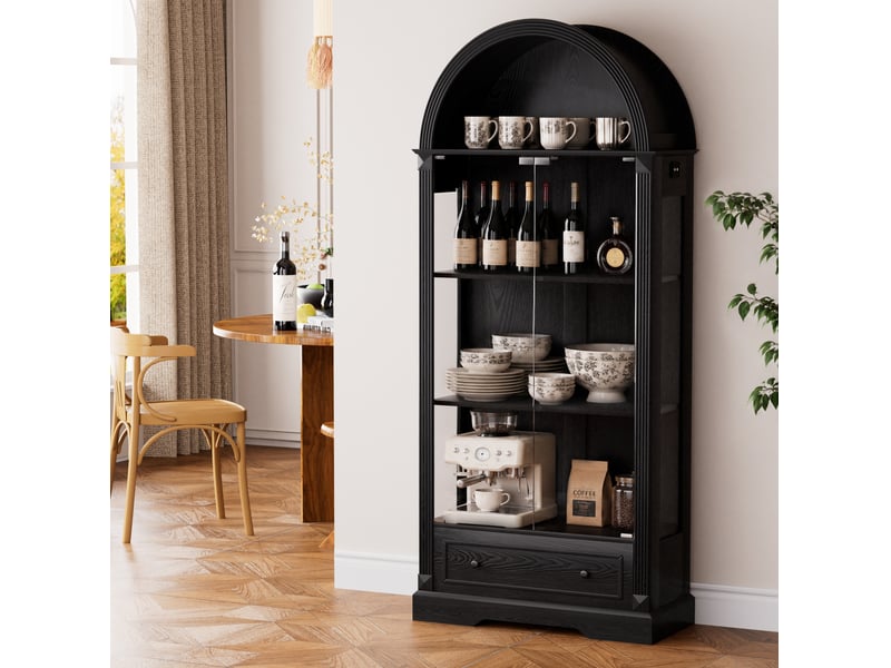  Vitrine en verre trempé sans poignée avec led tricolore en mdf et verre noir 80 × 35 × 180 cm  - Conforama B
