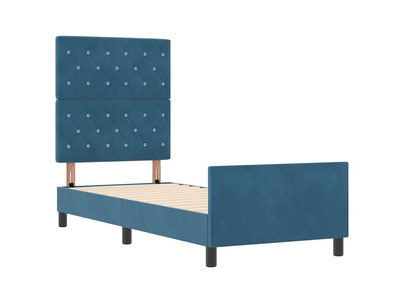  Lit simple- lit adulte -  lit à ressorts avec tête de lit bleu foncé 80 x 200 cm velours  - Conforama D