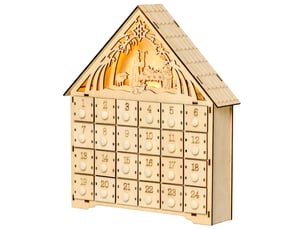 Calendrier de l'avent à remplir en bois, décoration de noël avec 24 tiroirs et 5 lumières led, 26,6x6x30cm, bois naturel