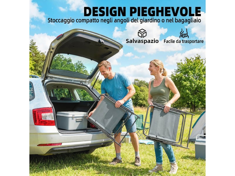 Chaises de jardin pliantes, lot de 2 chaises de camping avec assise en maille grise. - Conforama E