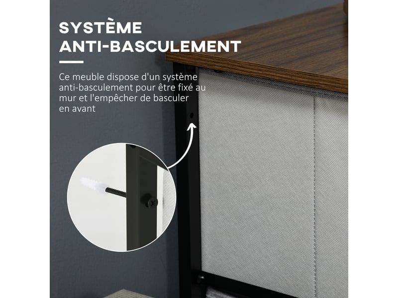  Commode 5 tiroirs meuble de rangement tiroir en tissu pliant - structure acier noir - 45 x 30 x 116 cm gris  - Conforama E