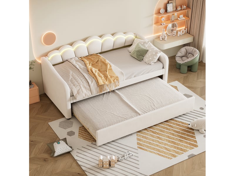  Lit gigogne 90x200 cm avec éclairage led, beige  - Conforama C