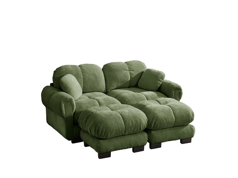 Canapé modulable en u 2 places, avec 2 poufs mobiles, 190 x 149 x 90 cm, chenille vert  - Conforama A