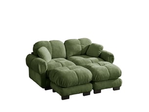 Canapé modulable en u 2 places, avec 2 poufs mobiles, 190 x 149 x 90 cm, chenille vert