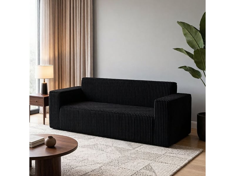  Canapé 2 places 178x86x70 cm en velours côtelé noir  - Conforama W