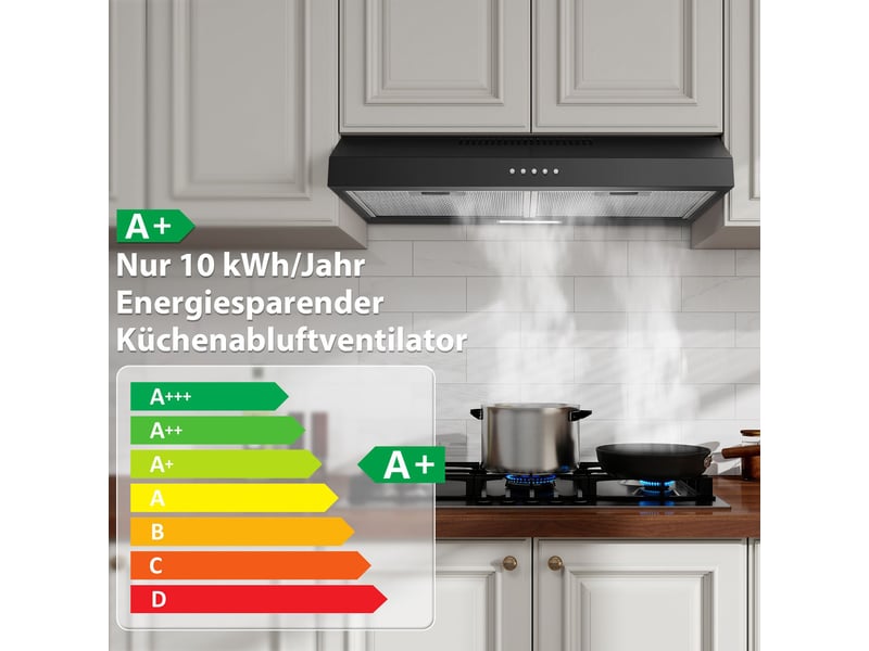  Hotte aspirante 60 cm, hotte sous meuble en acier inoxydable, débit d'air de 250 m³h, 3 vitesses, led 2 w, a+  - Conforama E