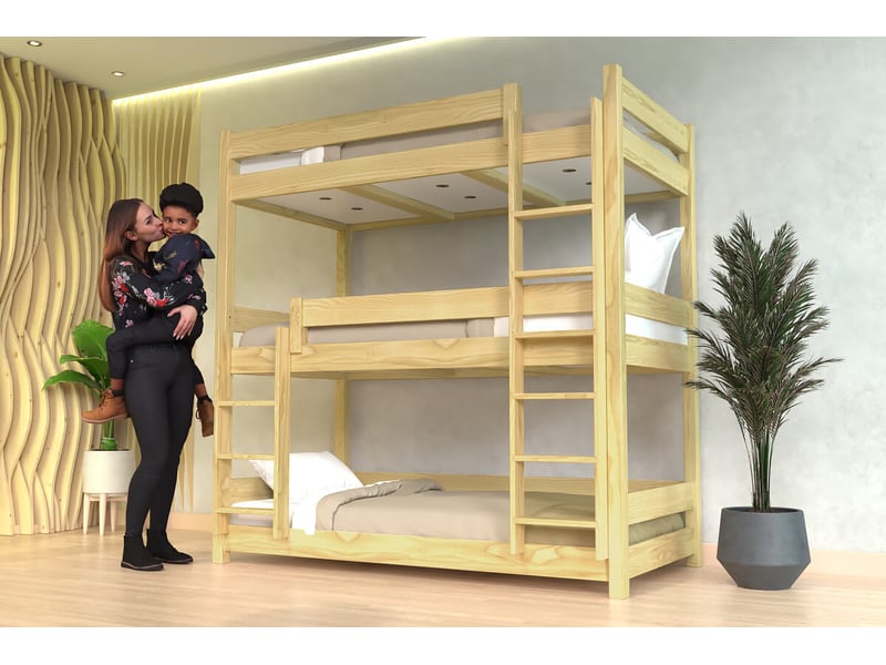  Lit superposé 3 places 80x190 en bois massif abc, miel TRI380-M - Conforama B