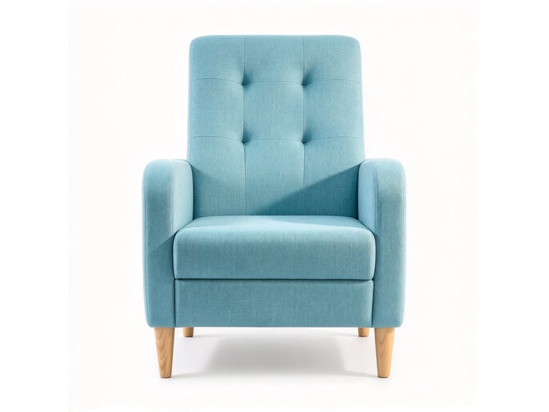  Fauteuil lounge nordique 1 place bleu, revêtement aspect lin, structure bois massif  - Conforama A