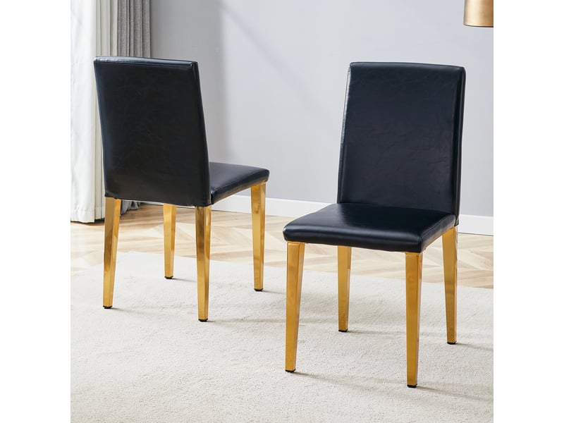  Lot de 2 chaises de salle à manger,41x48x90 cm,similicuir et métal doré,noir  - Conforama B