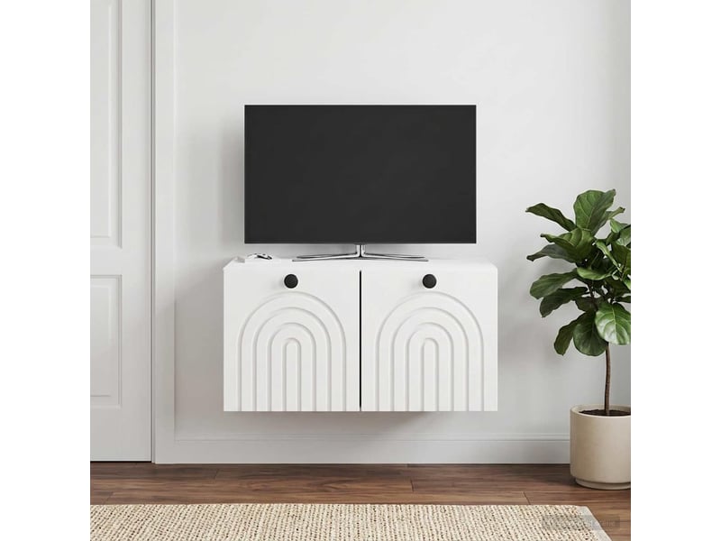  Meuble tv - banc tv - meuble de rangement mural montage mural blanc brillant 59,5 x 41 x 30 cm  - Conforama D