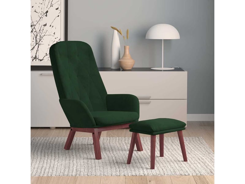  Vidaxl chaise de relaxation avec repose-pied vert foncé velours  - Conforama B