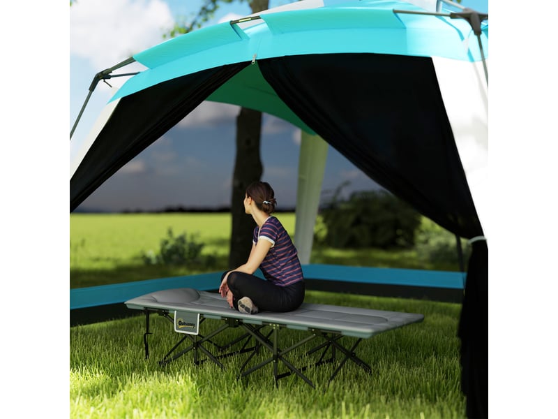  Lit de camp pliant avec matelas, oreiller et poche latérale, 187 x 67 x 37 cm, lit d'appoint jusqu'à 150 kg, gris  - Conforama D