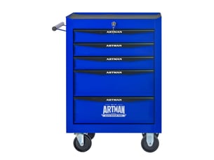 Chariot à outils à 5 tiroirs - noir & bleu - acier - 22.1 kg - roues pivotantes avec freins