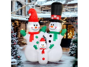 Décoration gonflable de noël bonshommes de neige 165 x 80 x 180 cm, blanche, polyester, led intérieur extérieur