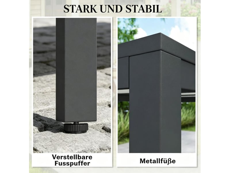  Table de jardin 140x80 cm – gris foncé – plateau aspect bois pspc, acier galvanisé thermolaqué pour 4 à 6 personnes  - Conforama E
