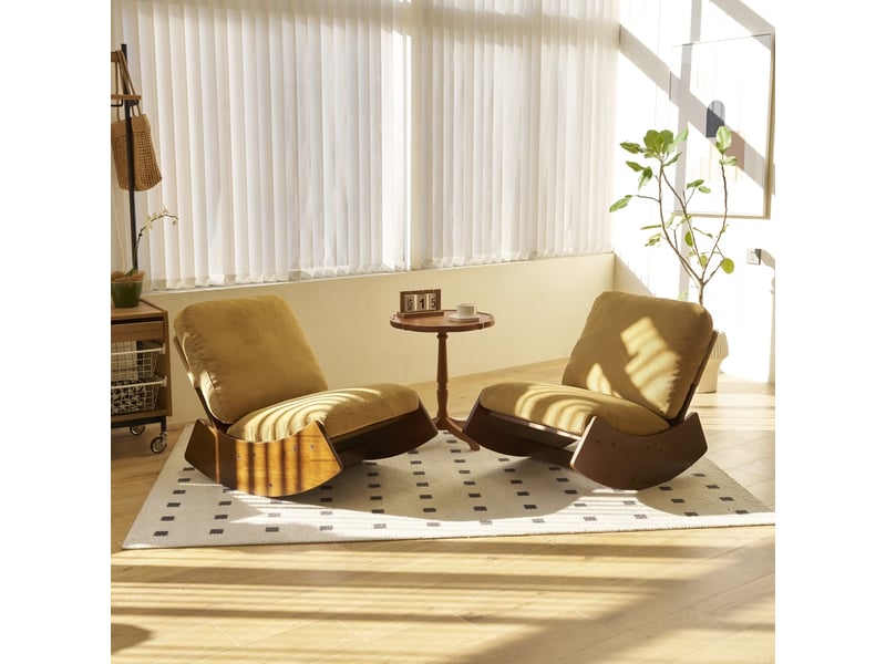 Fauteuil à bascule lot de 2 en tissu velours côtelé et cadre en bois massif, fauteuil d'allaitement chambre bébé, 90x61,5x71,9 cm  - Conforama R