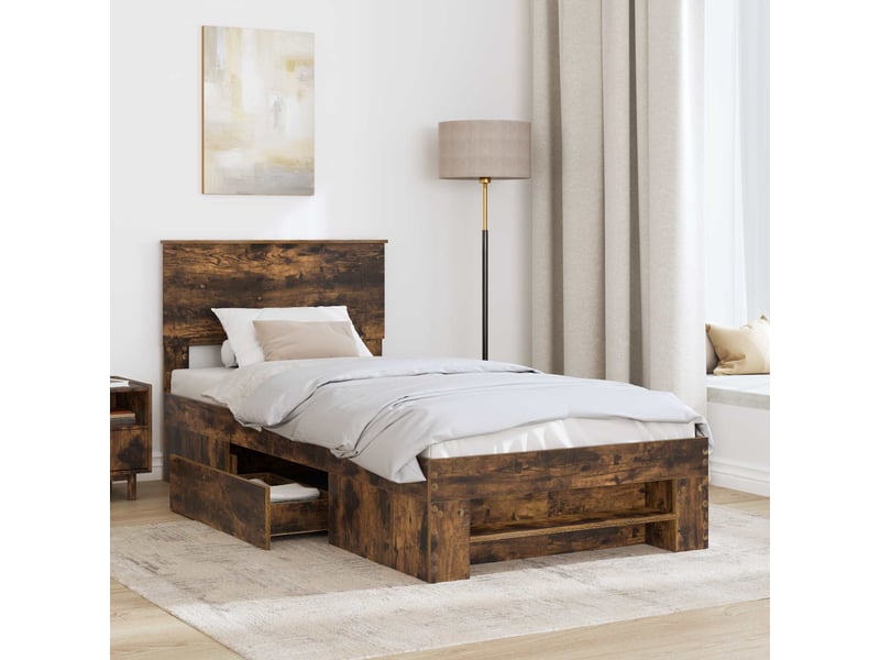  Lit simple- lit adulte -  cadre de lit chêne fumé 80 x 200 cm bois d'ingénierie  - Conforama B