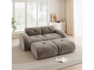 Canapé modulable 2 places 204x171x76cm, est livré avec 2 poufs ,sans structure,antidérapant, brun