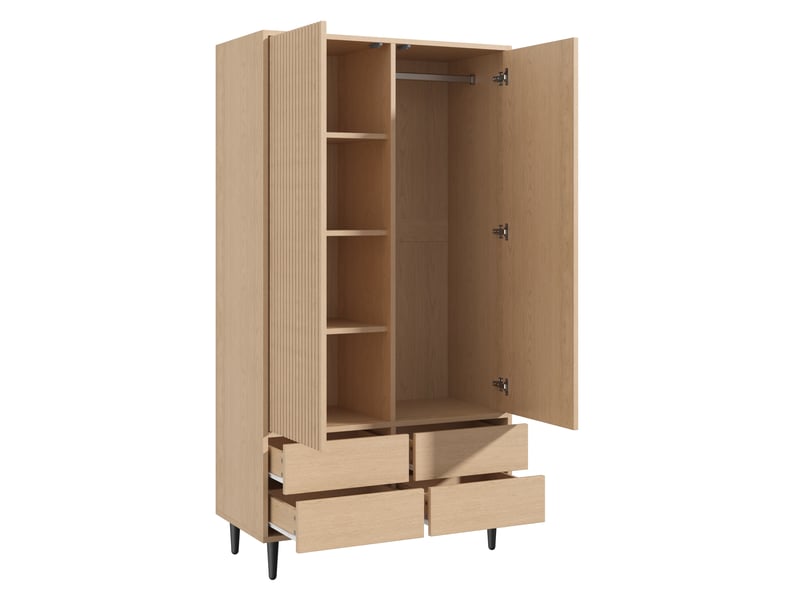  Armoire penderie 2 portes avec miroir intégré 90x45x200 cm - 4 tiroirs aspect chêne  - Conforama E
