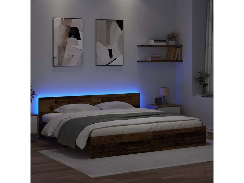 Lit double- lit adulte - cadre de lit bois ancien 200 x 200 cm bois d'ingénierie - Conforama C