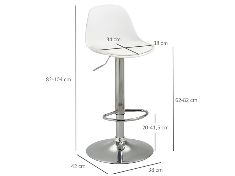  Lot de 2 tabourets de bar pivotants avec dossier, réglables en hauteur, supportant jusqu'à 120 kg, 41 x 42 x 82-104 cm, blancs  - Conforama E