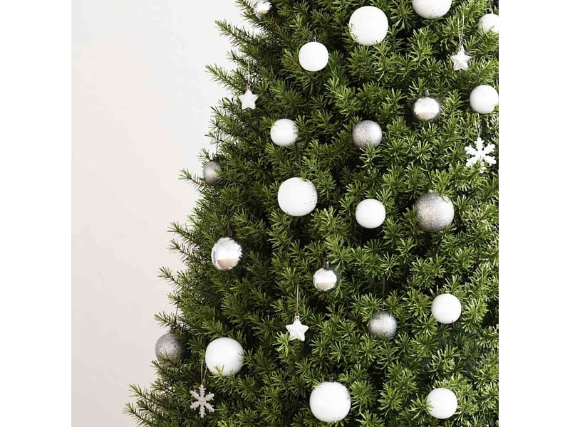  Ensemble de boules de noël 111 pièces blanc et gris polystyrène  - Conforama C