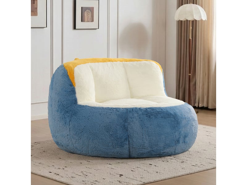  Fauteuil poire géant, canapé pouf en fausse fourrure bleu blanc jaune, rempli de mousse, 106 x 110 x 77 cm, salon et chambre  - Conforama C