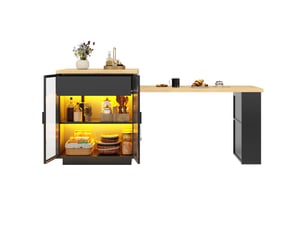 Îlot de cuisine extensible, 122 × 70 × 94 cm, 2 portes et 1 tiroir, mdf et métal, noir, rangement fonctionnel