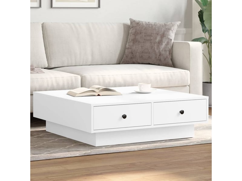  Table basse - table de salon - table à thé blanc 90x90x28 cm aggloméré  - Conforama B
