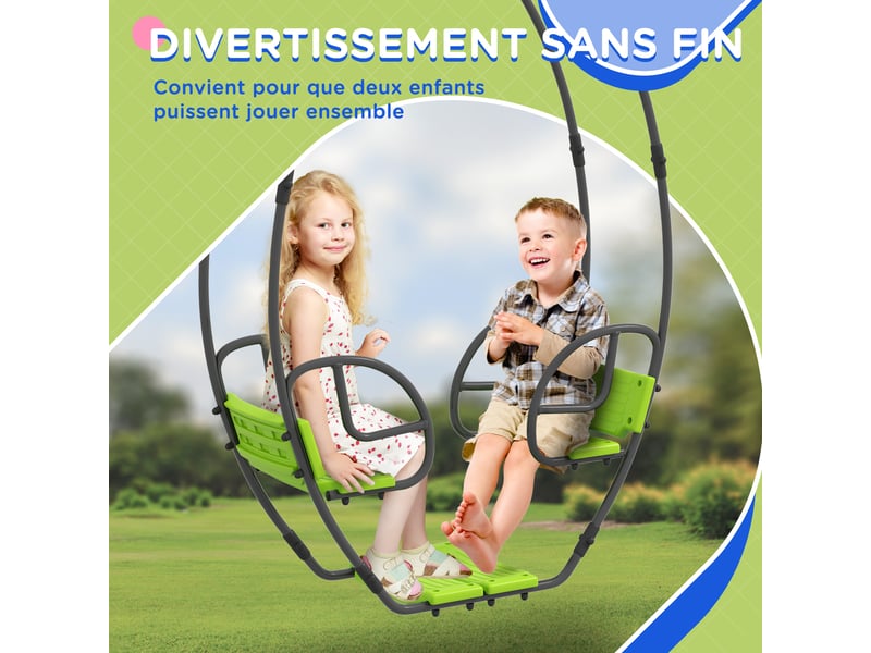 Balançoire pour enfants structure en métal avec poignée pour 2 enfants de 3 à 6 ans 110,5 x 40,5 x 180 cm vert - Conforama D