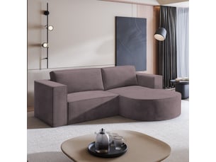 Canapé d'angle droit convertible <strong>MASSENO</strong> <strong></strong> 4 places Velours violet avec coffre de rangement
