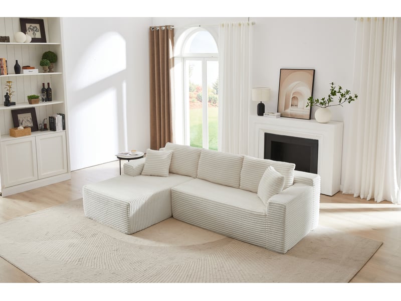  Canapé d’angle modulaire 252.5x163x65 cm 4 places chaise longue blanc  - Conforama C