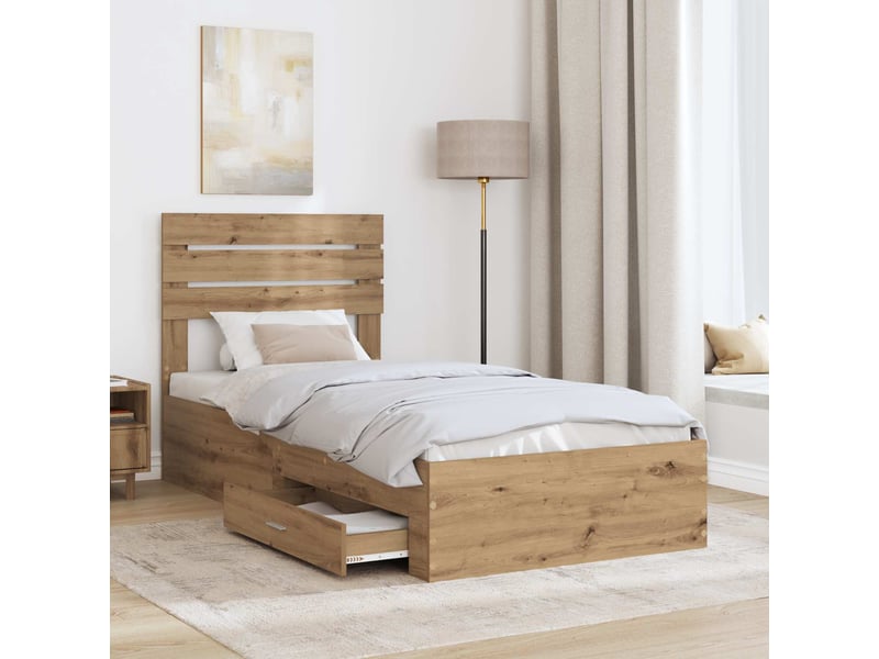 Lit simple- lit adulte -  cadre de lit chêne artisanal 90 x 190 cm bois d'ingénierie  - Conforama B