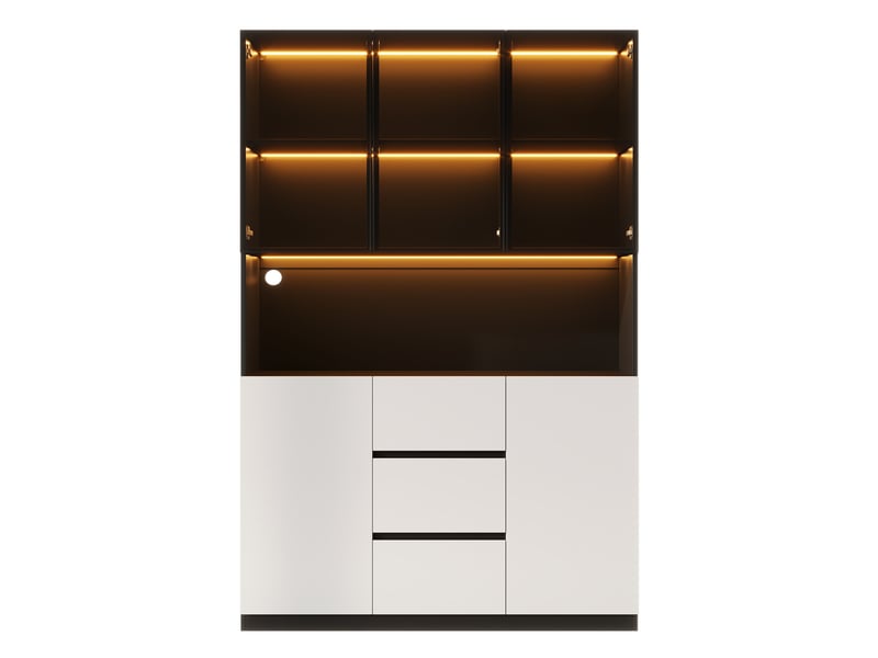  Vitrine de rangement, avec 3 tiroirs, 120 x 40 x 200 cm, avec 2 portes, en verre trempé, pour salle à manger, pour maison et appartement  - Conforama C