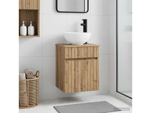Meuble de lavabo mural, rangement salle de bain chêne artisanal 39x41x64.5 cm