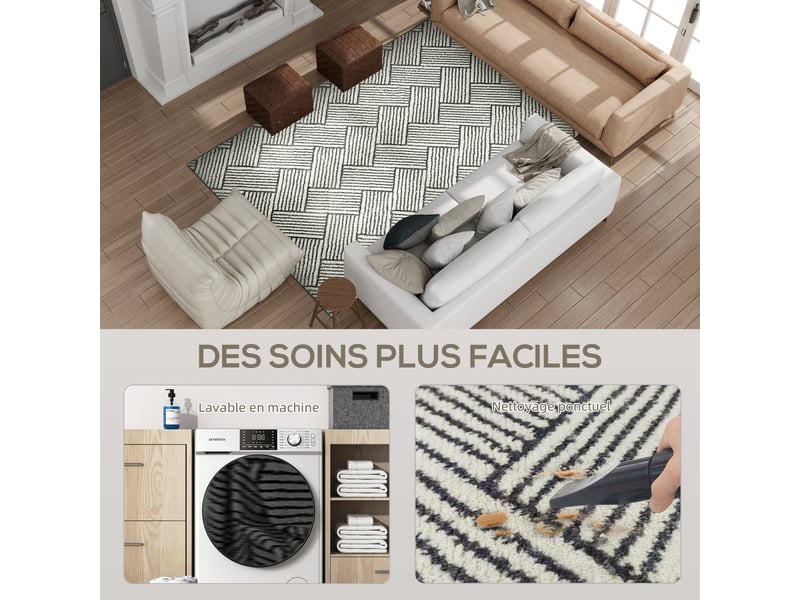 Tapis de salon 200 x 140 x 1.5 cm lavable en machine moderne compatible chauffage au sol en polypropylène gris clair 21_0003680  - Conforama D