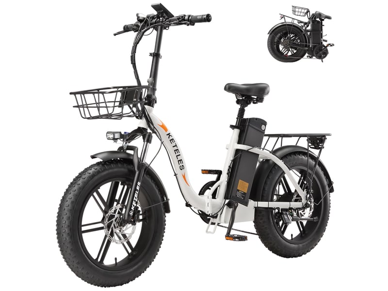 Vélo électrique pliable fat bike keteles kf9, 20 x 4.0, 48v 35ah, blanc - Conforama A