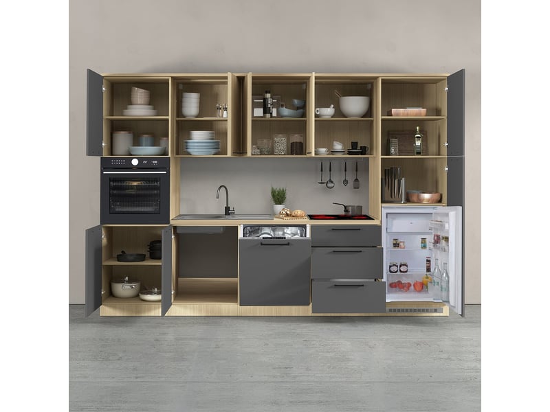  Cuisine complète linéaire moderne avec évier luna 300x215 - anthracite  - Conforama C