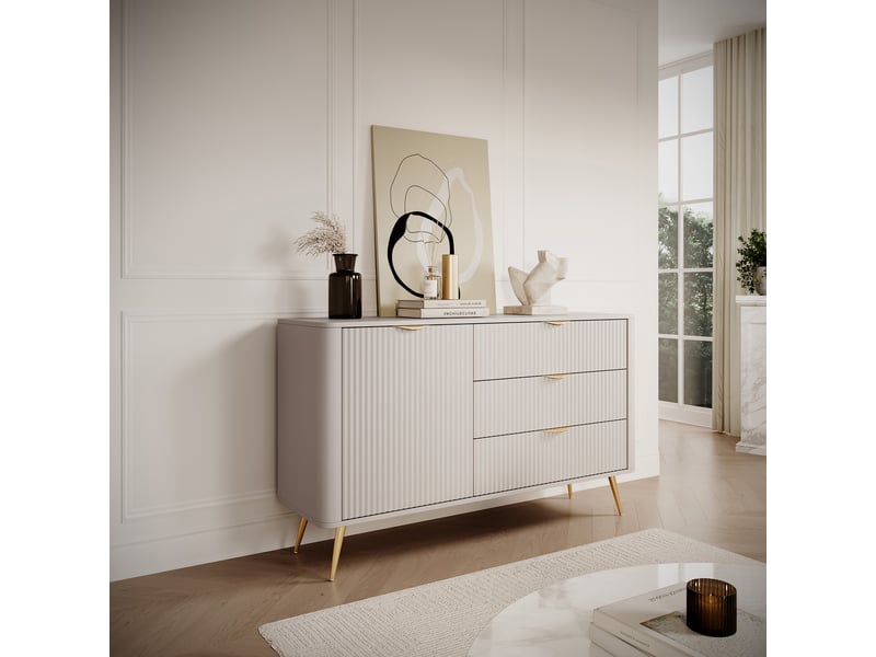  Buffet halilomo, enfilade 3 tiroirs, 138x38x81h cm beige Halilomo - Conforama B