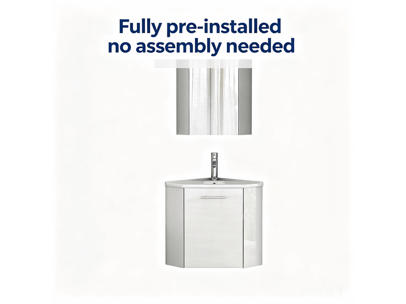  Meuble sous vasque d’angle avec miroir, charnières amorties et lavabo céramique pour salle de bain, en mdf, blanc  - Conforama E