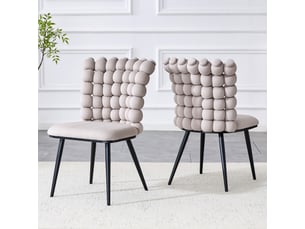 Lot de 2 chaises 54x48x88 cm salle à manger design luxe en velours gris clair, dossier à motif perlé, pieds métal noir