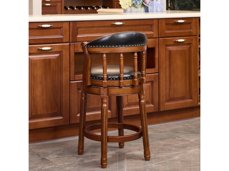  Tabourets de bar cuir et bois pivotants 360° hauteur comptoir, dossier, chaise moderne cuisine et maison  - Conforama E