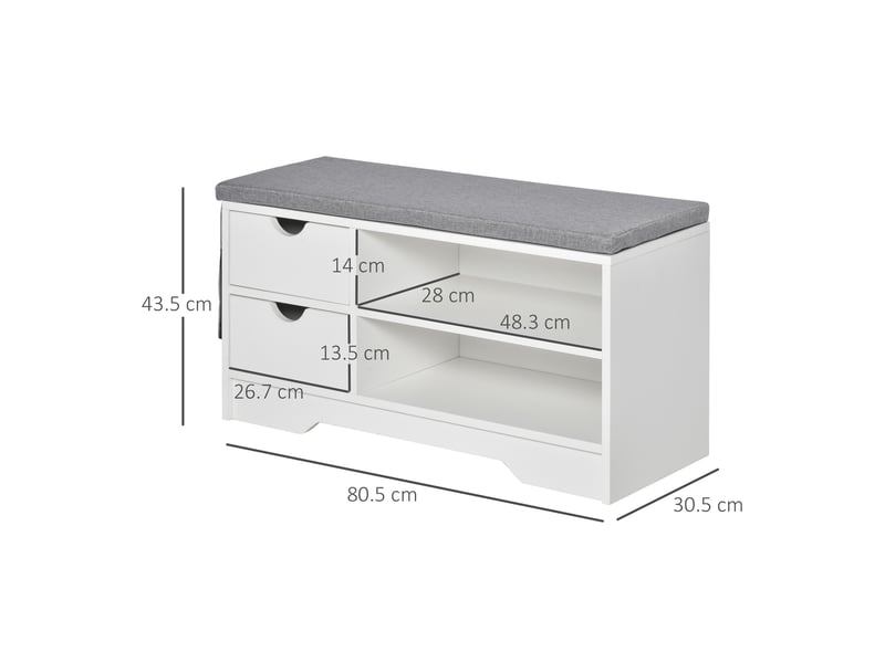  Étagère à chaussures gain de place, banc à chaussures en bois, meuble à chaussures d'entrée, blanc, 80,5 x 30,5 x 43,5 cm  - Conforama E