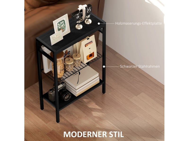 Table d'appoint à 3 étagères, pieds réglables, style industriel, en acier et panneaux noirs, 43 × 18 × 62,5 cm - Conforama E
