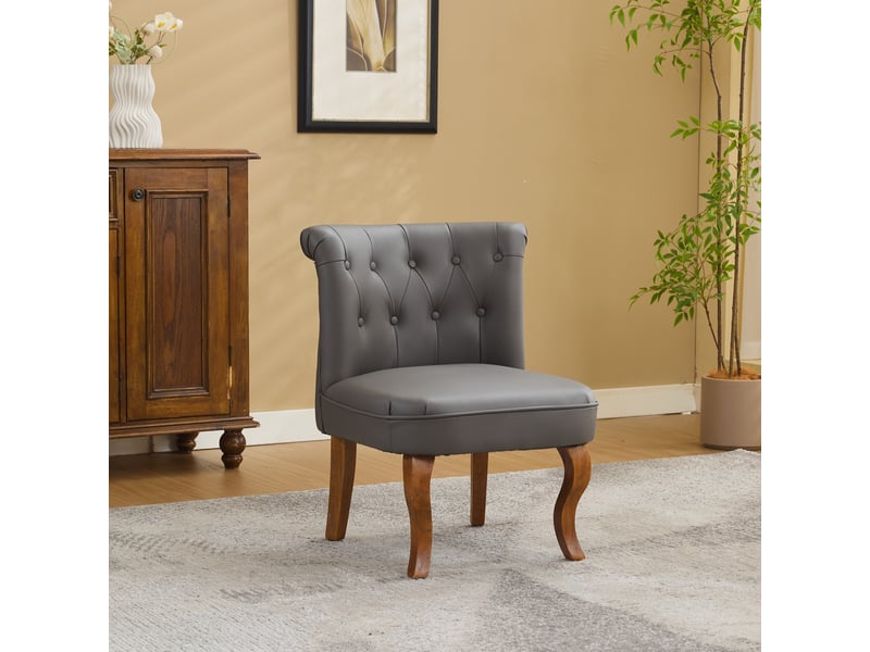  Chaise de salle à manger en cuir avec assise confortable et boutons décoratifs, en bois, gris  - Conforama B